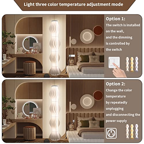 Vrygle Floor Lamp Living Room Acrylic LED 3 Temperatures Colour 170 cm | 3 Color Temperature LED Strip Light 3000K/4000K/6000K Unique Artistic Design for Living Room Bedroom Office White