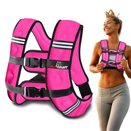 Amstaff Fitness Weighted Vest - Weight Vest for Running, Strength Training & Muscle Building, Features Reflective Stripe for Safe Outdoor Workouts (16lbs, Pink) - Used condition - CA$28.51