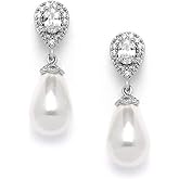 Mariell Pearl Bridal Wedding Drop Earrings with CZ Crystals for Brides, Bridesmaids, Birthday Gift