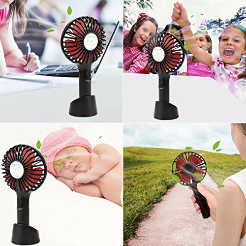 YIHUNION Mini Handheld Fan Portable, Hand Held Personal Fan Rechargeable Battery Operated Powered Cooling Desktop Electric Fan with Base, 2500mAh Battery 4 Modes for Home Office Travel Outdoor (Black) - Thumbnail 6