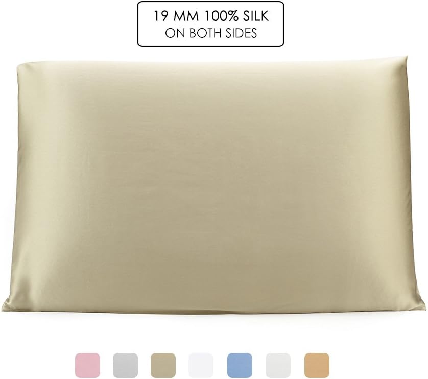 OleSilk 100% Mulbery Silk Pillowcase with Hidden Zipper for Hair and Skin Beauty,Both Sides 19mm Charmeuse Gift Box -Taupe, Queen