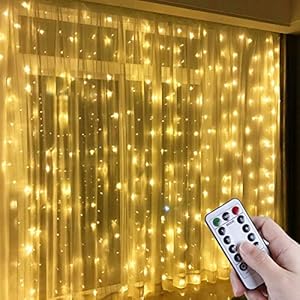 Anpro LED-lichtgordijn，3m x 3m 300 LED Gordijn licht Warm Wit Venster Fairy String Lights, 8 Modi Afstandsbediening met…