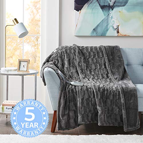 MP2 Heated Electric Throw Blanket Faux Fur to Microlight with 3 Heat Settings and 2 - Hour Auto Shut Off 50" x 60" Grey