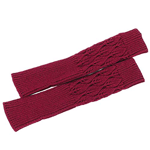 Women's Cable Knit Arm Warmers Fingerless Gloves Thumb Hole Gloves Mittens (Wine Red)