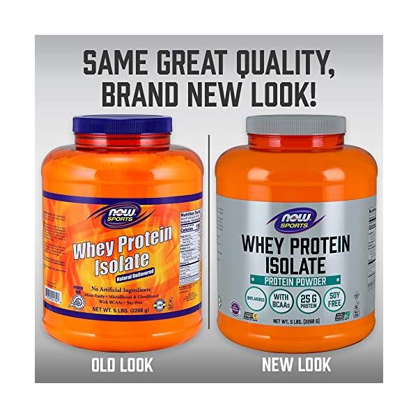 NOW Sports Nutrition, Whey Protein Isolate, 25 g With BCAAs, Unflavored Powder, 5Pound