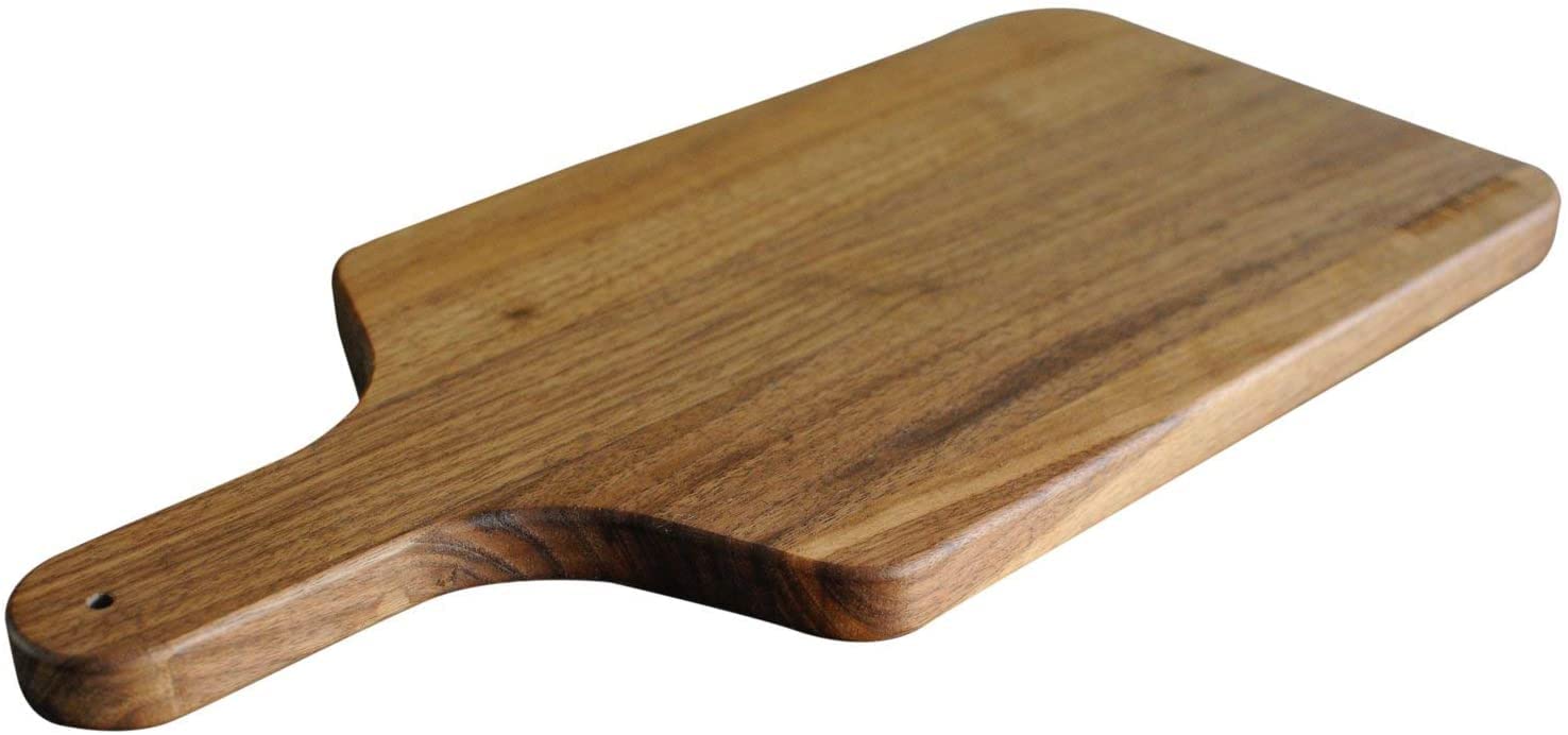 Virginia Boys Kitchens Walnut Wood Chopping Board with Handle - 43 x 20 cm Long American Hardwood Cutting and Serving Countertop Paddle