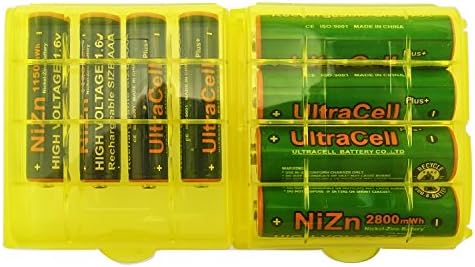 UltraCell Plus NiZn 1.6v AA - 2800mWh, AAA - 1150mWH High Voltage Rechargeable Batteries With Battery Storage Box (Combo for 4pcs AA, 4pcs AAA, 2pcs Yellow Battery Boxes)