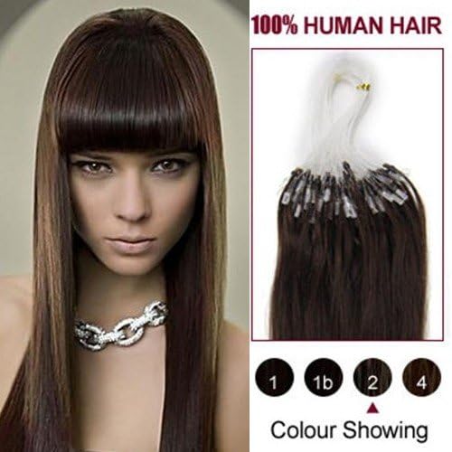 micro loop human hair extensions 22 Inches Remy Hair micro ring/link Dark Brown(#2) straight Set 100 Strands 0.5g/s