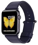 JSGJMY Apple Watch Band 42mm Men Navy Genuine Leather Loop with Black/Space Grey Metal Clasp for iWatch Series 3,Series 2,Series 1,Sport,Edition