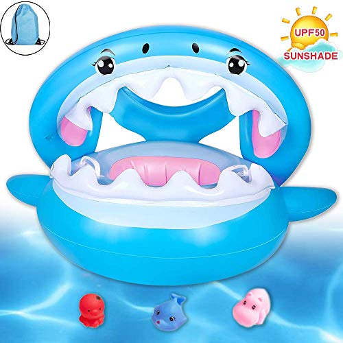 Brave Hours Shark Baby Inflatable Toddler Pool Float Swimming Ring with Sun Canopy for The Age 6