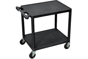 LUXOR LP26-B 26"H AV Cart with Two Shelves, 300 lbs. Capacity, Made of Recycled Molded Plastic, Scratch, Dent, Rust and Stain Resistant
