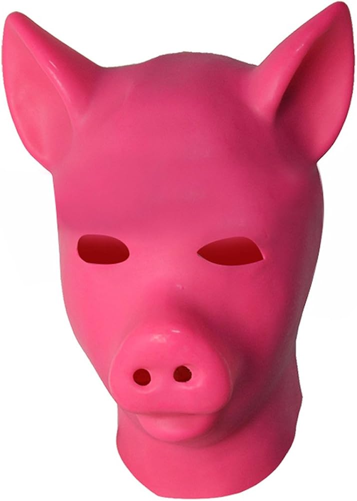 EXLATEX Latex Hood Pig Animal Mask Fetish Accessories with