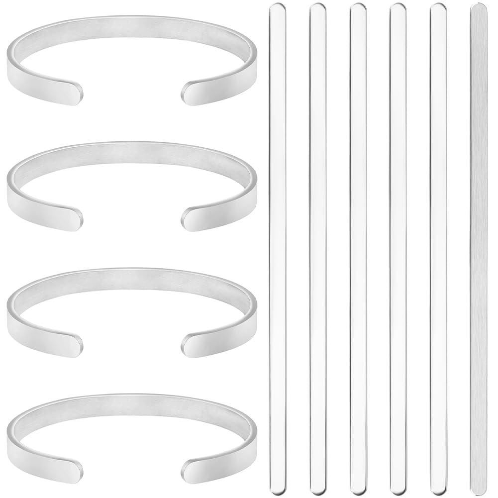 Beebeecraft 6Pcs Bangle Blank Strips 304 Stainless Steel 160mm Bracelet Blanks for Jewelry Finding Necklace Bracelet Making