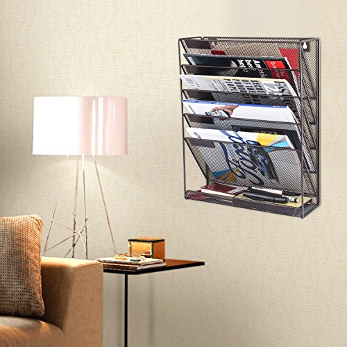 SamStar 6 Tier Wall Mounted File Document Holder, Metal Wall Magazine Rack Mail Sorter Organizer for Office Home, Bronze