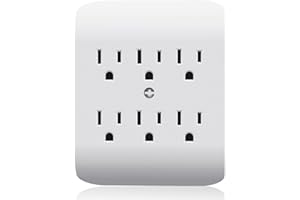 ELEGRP 6-Outlet Extender with Central Anchor, 3-Prong Grounded Wall Tab, Multiple Outlet Extender with 6 Electrical Outlets, ETL Listed, 1 Packs, White