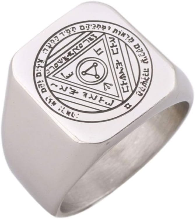 Dacai Mens Sixth Pentacle of The Sun Key of Solomon Stainless Steel Amulet Magic Protection Ring