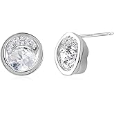 Watforsh Small 925 Sterling Silver Studs Earrings for Women Cubic Zirconia Earrings Shaped Crescent Circle Round Studs for Daily