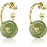 Natural Jade Earrings 14k Gold Plated Sterling Silver, Dainty Hetian Jade Charm Pendant Hoop Jewelry Handmade Green Earrings for Women Her