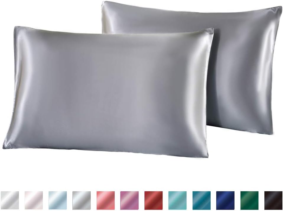 AUTOOK Satin Pillowcase for Hair and Skin, Pillow Cases Queen Size (20x30 Inches, 2 Pack) Satin Pillow Covers with Envelope Closure, Grey