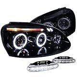 Glossy Blk Vw Golf Jetta Halo Projector Headlights+Led Bumper Fog
