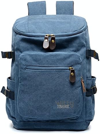 Multi-Function Canvas Backpack Vintage Rucksack Fits 15" Laptop Perfect for School Travel Hiking or as Casual Daypack (Navy Blue)