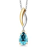 Gem Stone King 925 Silver and 10K Yellow Gold Paraiba Topaz Pendant Necklace for Women | 1.00 Cttw | Gemstone November Birthstone | Pear Shape 8X5MM | With 18 Inch Silver Chain