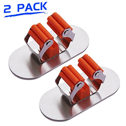 image for LuckIn Mop Broom Holder Rack Stainless Steel Broom Hanger Gripper Adhe