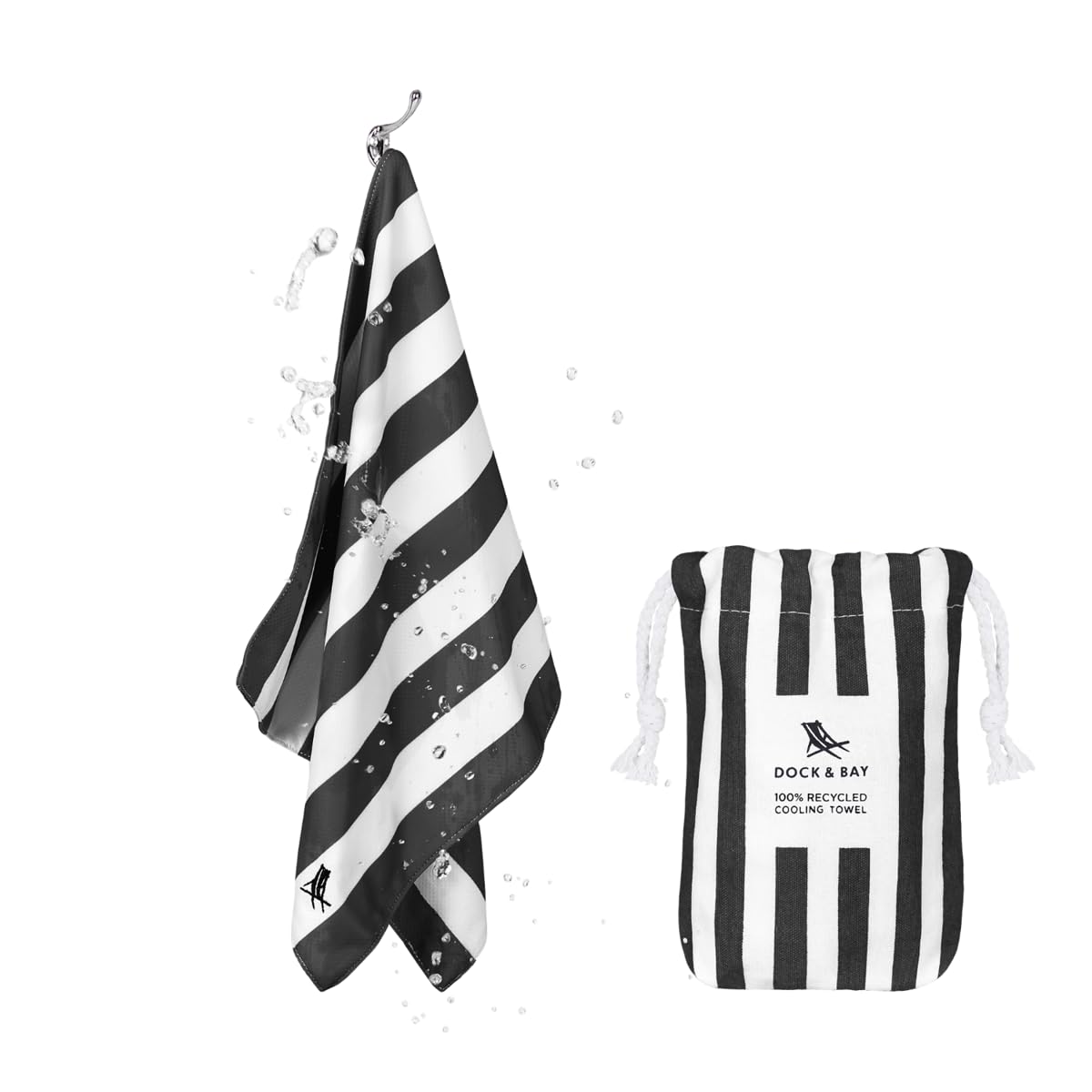 Dock & Bay QuickCool Cooling Towel - For Workouts & Sports - Cools to 15°C - Includes Bag - 25" x 12"/ 63x29cm - Kamari Charcoal