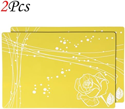 EYGOO Silicone Placemats, Abstract Rose Pattern Table Mat Waterproof Kids Placemat Heat Resistant Silicone Mat for Kitchen Dining Table Decoration (2pcs, Bright Yellow)