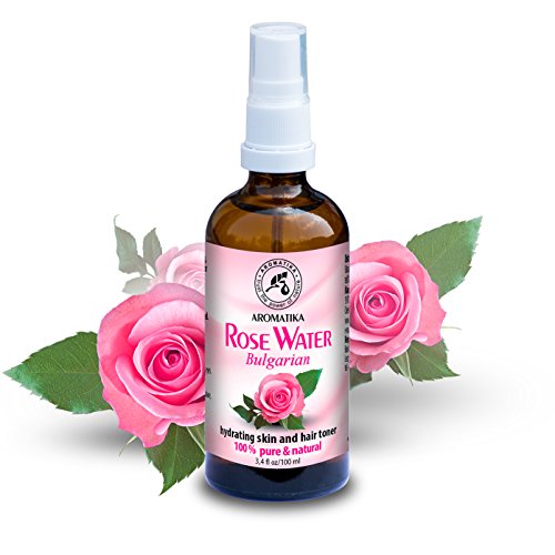 Rose Water 3.4oz - Rosa Damascena - Bulgarian - 100% Pure & Natural - Floral Water for All Skin Types - Body Care - Best Spray for Skin - Face - Glass Bottle - by Aromatika