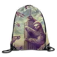 VIMUCIS Sloth Attacking New York Drawstring Backpack Rucksack Shoulder Bags Training Gym Sack For Man And Women