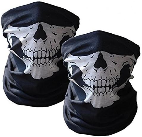 MengBaobao MBB 2 Pieces Motorcycle Face Masks Skull Mask Half Face for Outdoor Sports Riding Bike Black