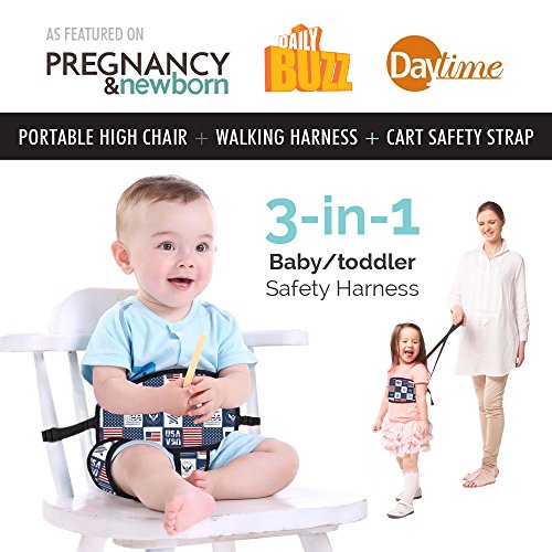 Travel High Chair + Portable High Chair + Toddler Safety Harness + Shopping Cart Safety Strap. Winner of 3 AWARDS! Mom s Choice, Preferred Choice & Family Choice! Great for Travel/Home - Patriot