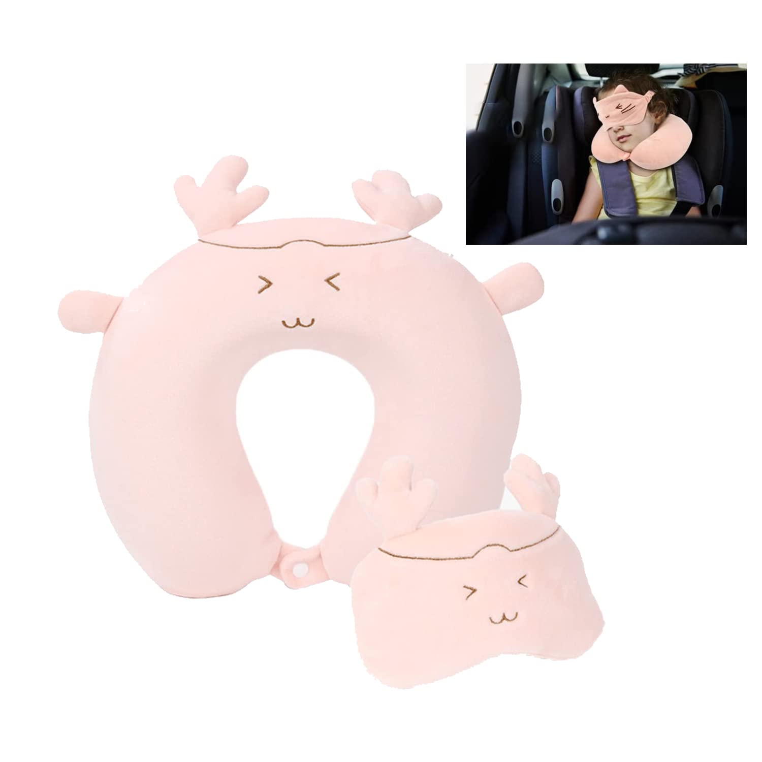 XINCHIA Travel Neck Pillow with Eye Mask U-shaped Head Neck Support Cushion High-density Memory Foam Filled Neck and Cervical Protector with Sleeping Eye Cover for Airplane Train Car Sleeping Reading