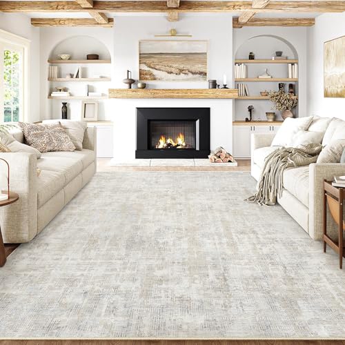PureCozy Beige Grau Teppich Wohnzimmer 300x400cm Waschbar Kurzflor