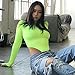 Azhong Women's Basic Solid Sexy Bodysuit Turtleneck Leotard Top Long Sleeve Bodycon Jumpsuit Stretchy Romper Neon Lime