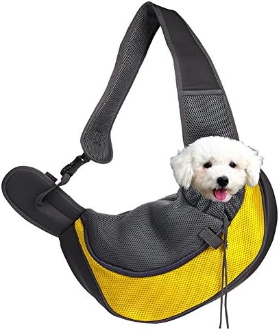 Saymequeen Pet Puppy Travel Sling Carrier Bag Portable Small Dogs Outdoor Travel Tote Bag (L, yellow)