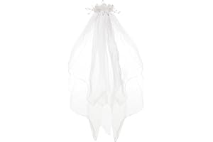 DreamLily 1st Communion Veil White Flowers Pearls Holy First communion Accessories for Girls,31 Inches