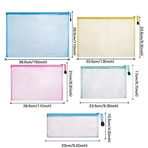 Jonyee Zipper Plastic Mesh Pouch, Waterproof Mesh Bags for Travel Storage and File Bags for Office (5 Colors,10 Pack) - Thumbnail 2