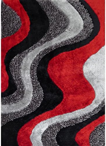 Rug Addiction Red/Silver/Grey/Black Abstract Art Mountain Design Shag Area Rug - 5' x 7'