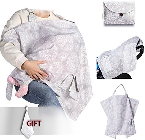 Umiin Nursing Cover Breastfeeding Cover Super Soft Breathable Cotton Sewn in Pouch with Rigid Neckline Opening for Baby Eye Contact (Mandalas) Muslin baby Towel Free