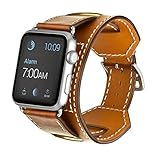 Apple Watch Band,MacTop 42mm Genuine Leather Apple Smart Watch Band Cuff Strap Design for Original 42mm iWatch Band Replacement with Adapter Metal Clasp for Apple Watch iWatch Models (brown)