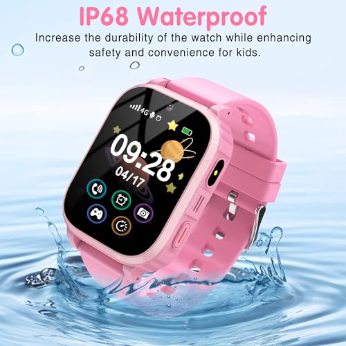 4G Children's Smartwatch with GPS and Calls, Video/Voice Chat/WiFi SMS, School Mode, Games, Alarm Clock, Flashlight, IP68, Bracelet Locator for Children Birthday and Christmas Gift