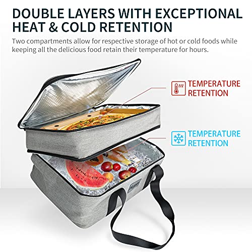 POJORY Insulated Casserole Carrier for Hot or Cold Food, Double Decker Casserole Dish Carrier Lasagna Holder Tote for Parties, Picnic, Potluck, Beach, Camping, Fits 9\