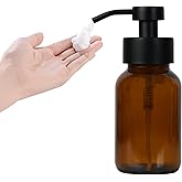 Hzxcuim 8.5 oz Amber Glass Foam soap Dispenser with Black Rust-Proof Foam Pump, refillable Thick Glass Foam soap Dispenser for Kitchen and Bathroom (1, 8.5 oz)