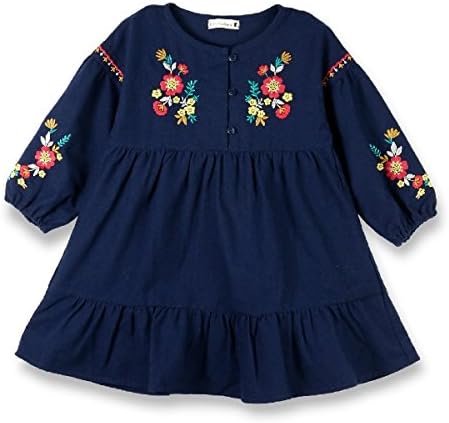 Amazon ブランシェス Branshes 花柄刺繍ワンピース ネイビーブルー 09 150cm ガールズ 通販