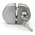 Glass Door Lock, Home, Office Single Door Lock, Fits on 1/2" Glass,10 mm -12 mmglass Door no Drill Anti-Theft Security Lock, Double Swing Hinged Frameless Push Sliding Gate Lock with 3 Keys