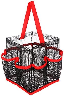Mesh Shower Caddy, Quick Dry Shower Tote Bag Hanging Toiletry and Bath Organizer with 8 Storage Compartments Bathroom Accessories, Black &amp; Red