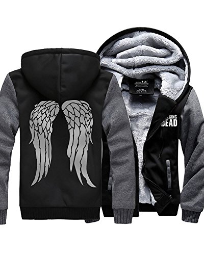 The Walking Dead Daryl Dixon Wing Cashmere Coat Costume Velvet Thicken Jacket … (XXX-Large, Black)