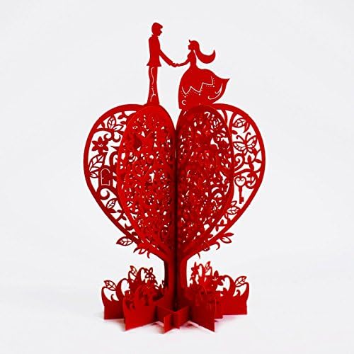 Handmade 3D Pop Up Rose Flower Birthday Cards Creative Greeting Cards Papercraft (Peach heart tree (Red))